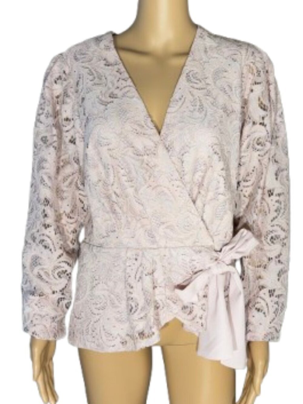 Express Blush Lace Faux Wrap Long Sleeve Blouse with Side Tie Size Large